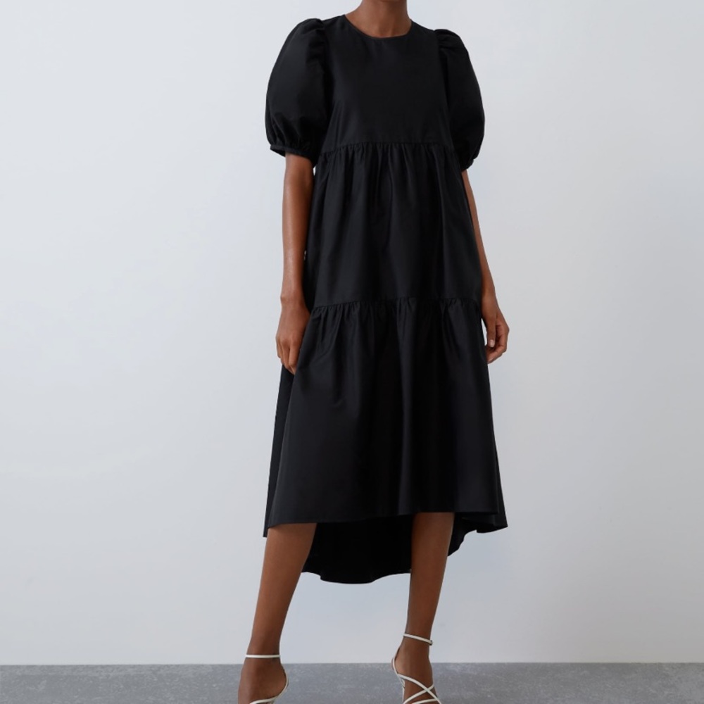 Zara Asymmetrical Tiered Poplin Dress